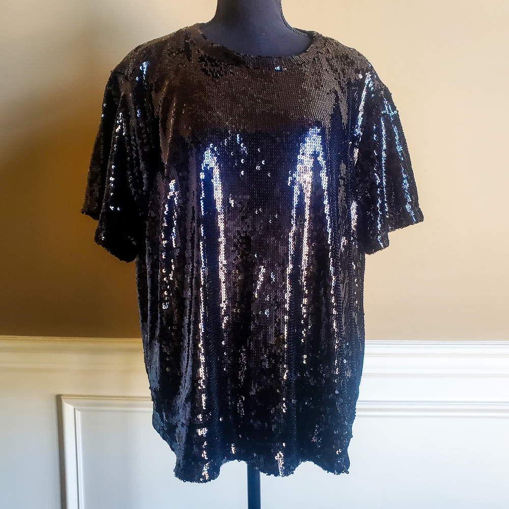 Sanctuary Black Sequin Short Sleeve Top